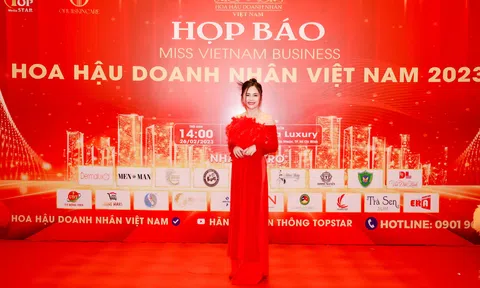 Người đẹp có nụ cười đẹp Nguyễn Thị Tình nổi bật trong họp báo Hoa hậu Doanh nhân Việt Nam 2023