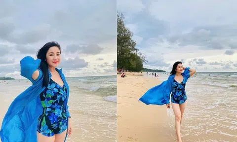 NSND Thu Hà tự tin khoe vóc dáng với áo tắm ở tuổi U60