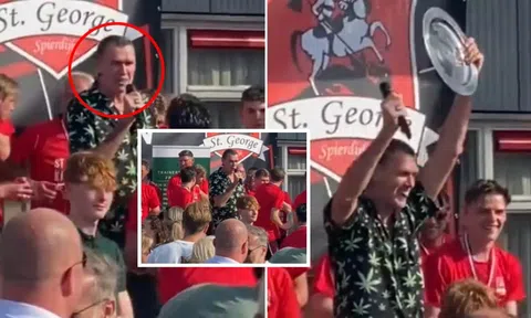 Trọng tài an mừng cùng đội vô địch khi rút 4 thẻ đỏ cho đối thủ bị cấm suốt đời