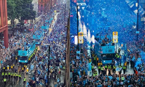 Man City diễu hành ăn mừng chức vô địch trong biển xanh người hâm mộ