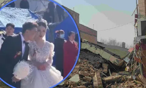 Cặp đôi Trung Quốc tổ chức đám cưới giữa đống đổ nát sau trận động đất gây thiệt hại lớn