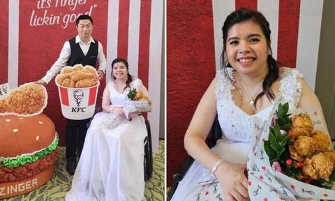 Cặp đôi tổ chức đám cưới theo phong cách gà rán KFC, được cửa hàng đài thọ chi phí