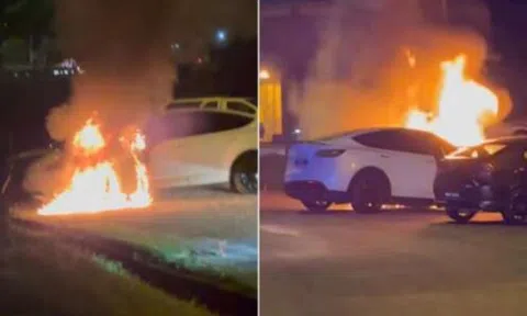 Xe điện Tesla Model Y bất ngờ bốc cháy khi đang đỗ bên đường