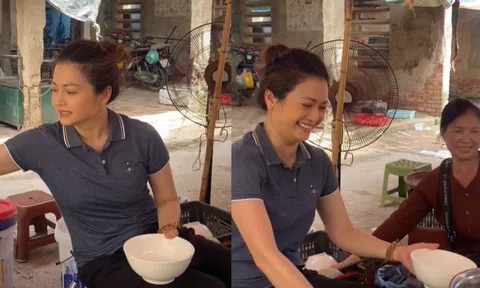 Kiều Anh trong vai Phương 'Gia đình mình vui bất thình lình' bán bún chả ở chợ quê thu hút triệu lượt xem