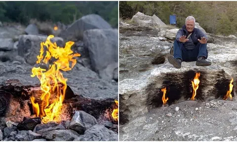 Khung cảnh ấn tượng về hòn đá cháy rực suốt 2.500 năm không tắt, thu hút hàng nghìn du khách hiếu kì