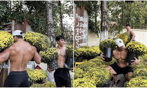 Cởi trần khoe 6 múi, 2 chàng trai bán hoa cúc mâm xôi gây ‘sốt’ một góc phố