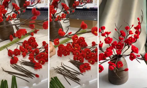 Cách làm hoa đào bằng kẽm nhung trông như thật đón Tết Nguyên đán 2024