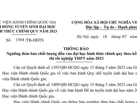 Học viện Hành chính Quốc gia thông báo ngưỡng đảm bảo chất lượng đầu vào đại học hình thức chính quy theo kết quả thi tốt nghiệp THPT năm 2023