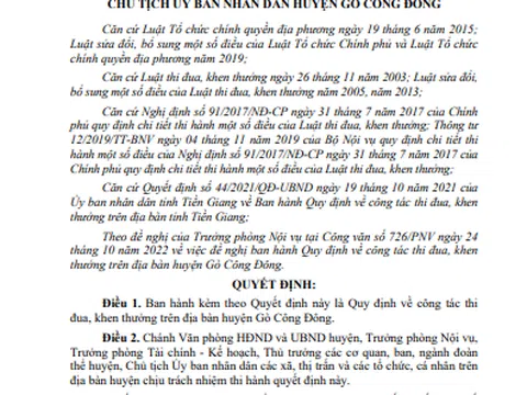 Gò Công Đông (Tiền Giang): Quy định về công tác thi đua, khen thưởng trên địa bàn huyện