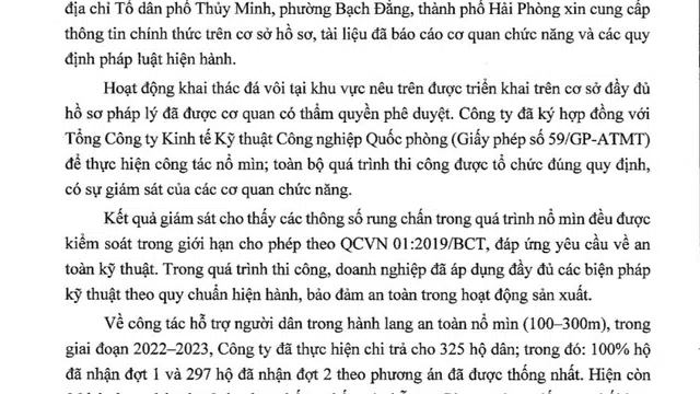 Hải Phòng: Thông tin chính thức về hoạt động nổ mìn tại khu vực núi Năm Cửa