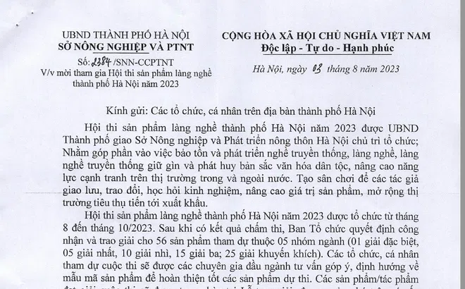 Thể lệ "Hội thi sản phẩm làng nghề thành phố Hà Nội năm 2023"