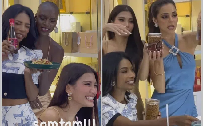 Tranh cãi chuyện Top 5 Miss Grand International 2023 vừa đăng quang đã livestream bán khô gà, nước mắm