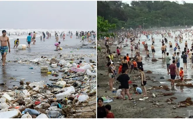 Hàng nghìn du khách 'tắm chung với rác' ở biển Nam Định, Đồ Sơn Hải Phòng